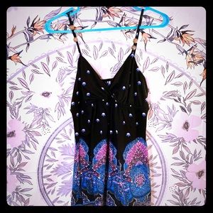 Mandala Pattern Beaded Strap Tank Top